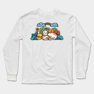 Sleeping cat with doodle art Long Sleeve T-Shirt